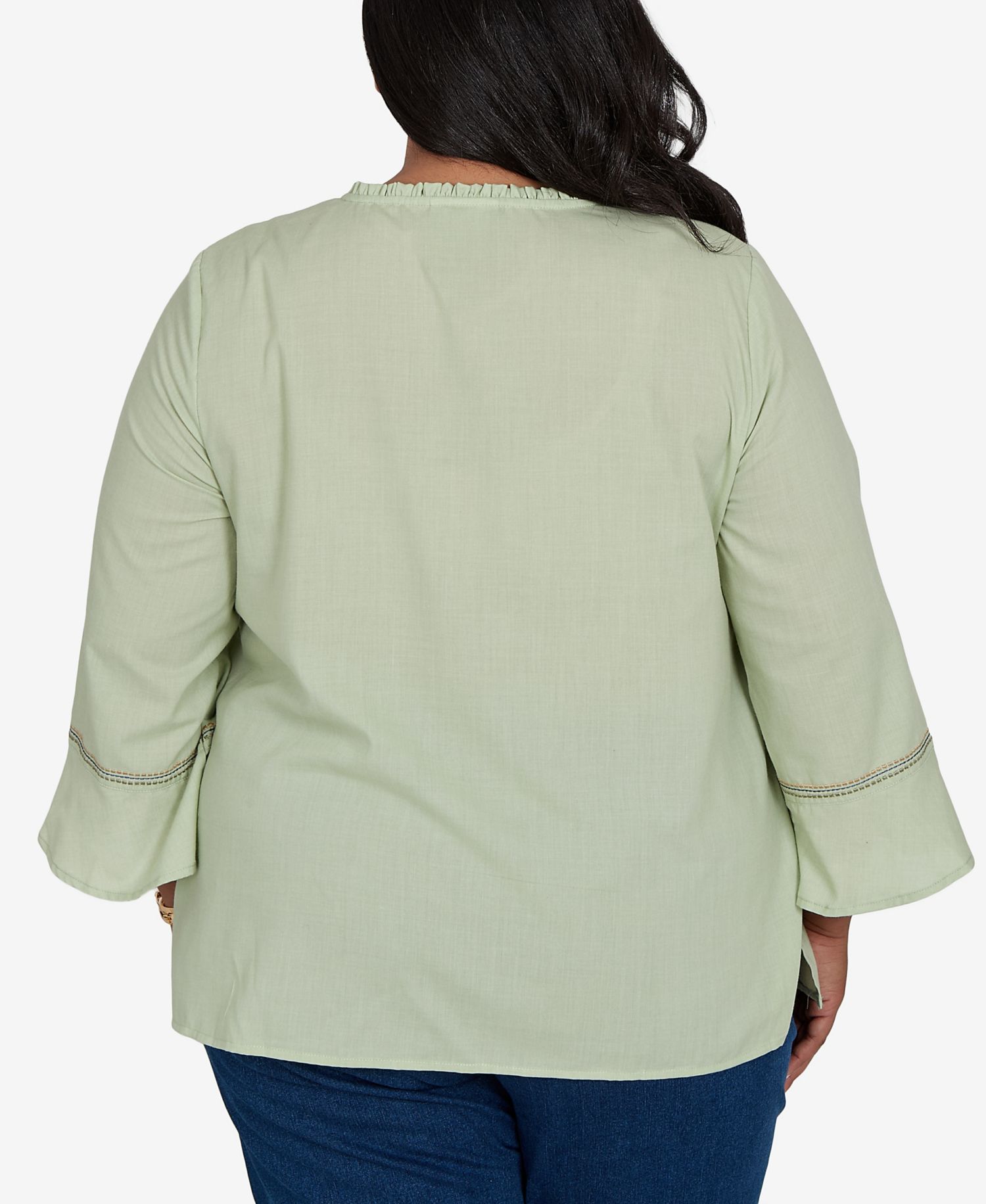 Plus Size Floral Embroidered Squares Button-Front Top