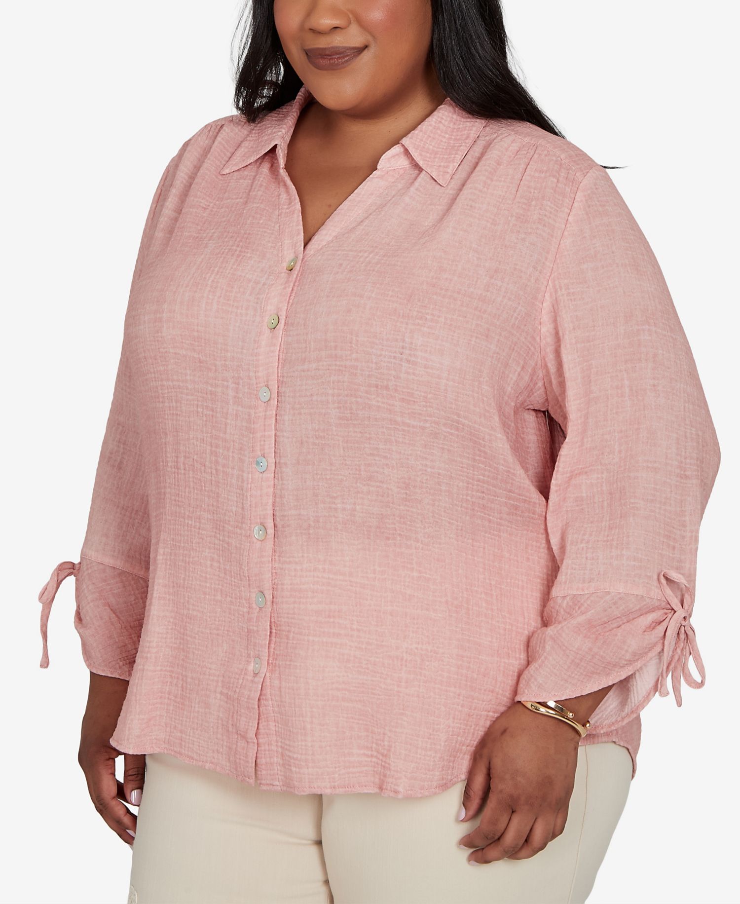 Plus Size Camden Market Crinkle Gauze Button-Front Top