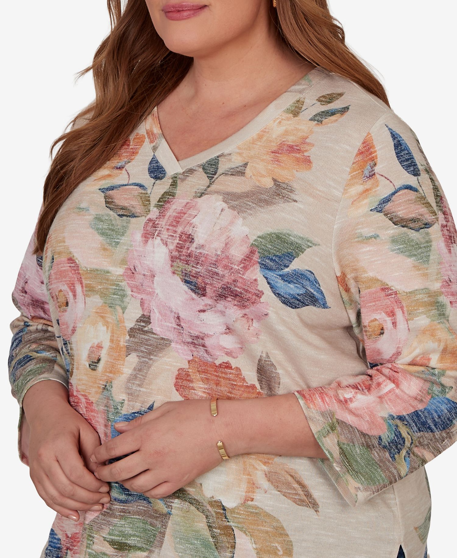 Plus Size Camden Market Bold Roses V-Neck Knit Top