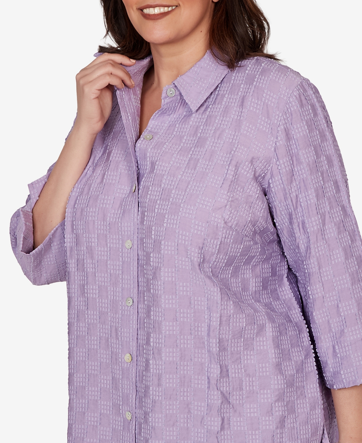 Alfred Dunner Plus Grand Bazaar Box Textured Button Front Top