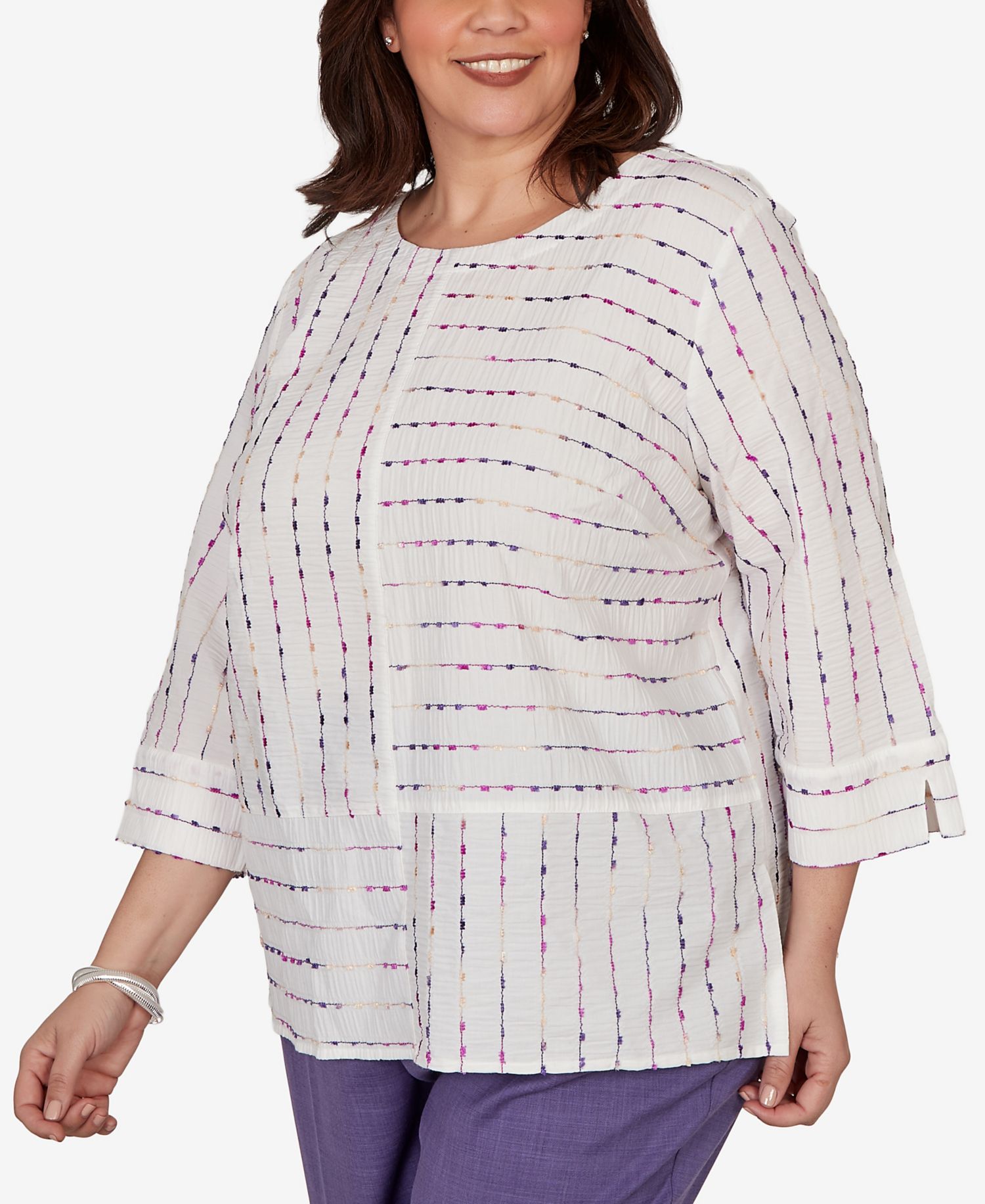 Plus Size Grand Bazaar White Textured Rainbow Stripe Top