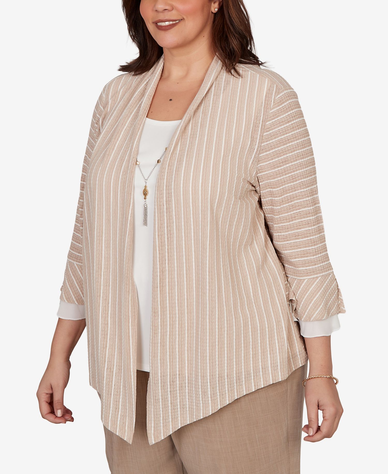 Plus Size Grand Bazaar Vertical Stripe Two-In-One Top with Necklace