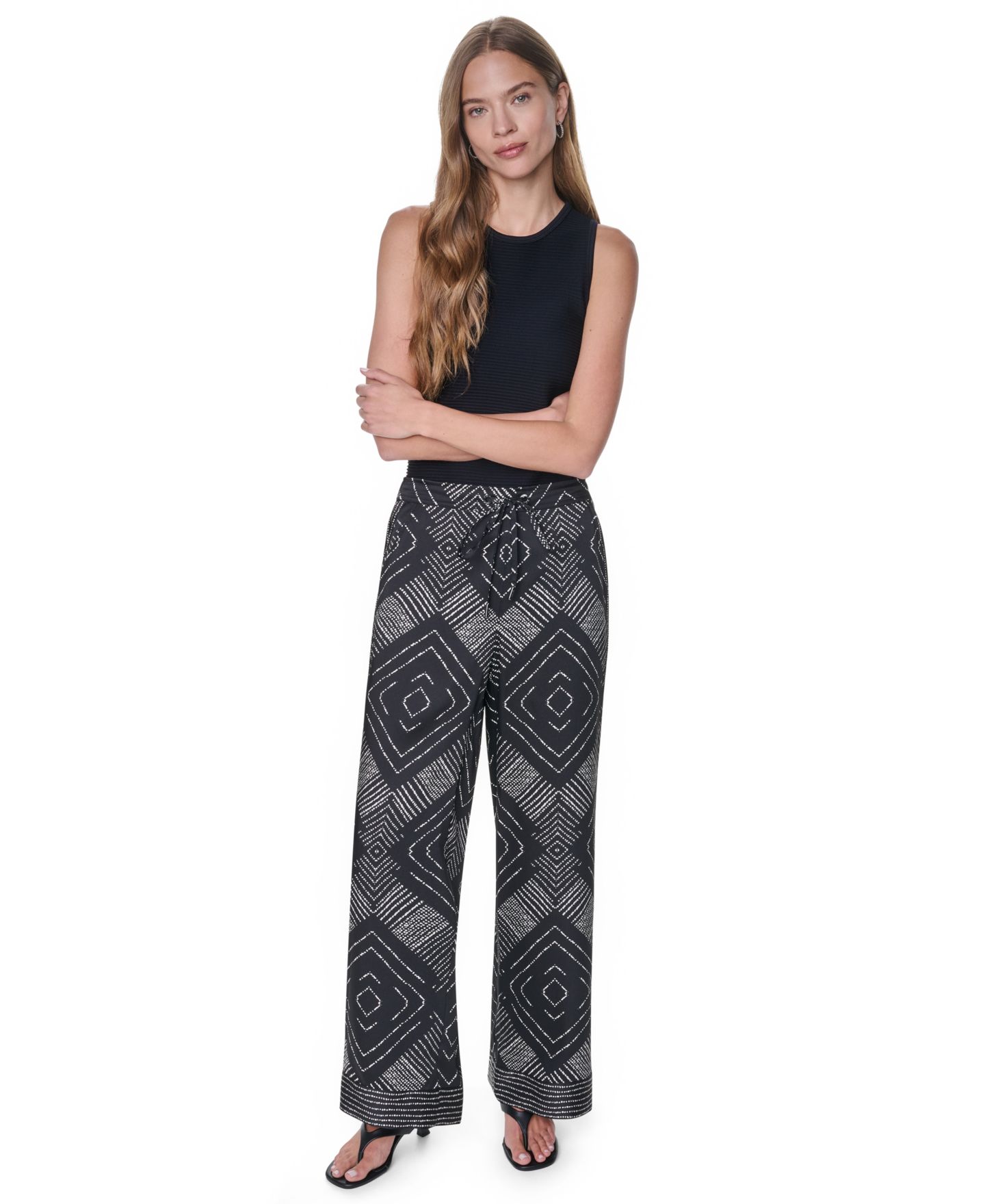 Женские брюки DKNY Printed Wide-Leg, цвет: Бриллиантовый — фото 2