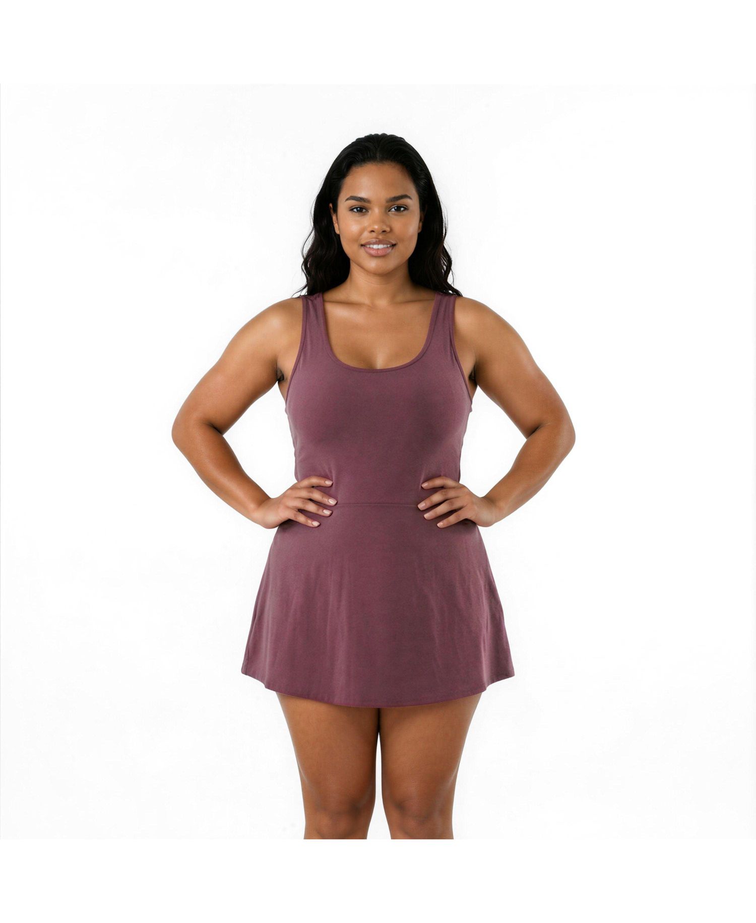 Plus Size Hayley Tankini-Style Swim Dress With Adjustable Straps and Hidden Bikini Bottoms