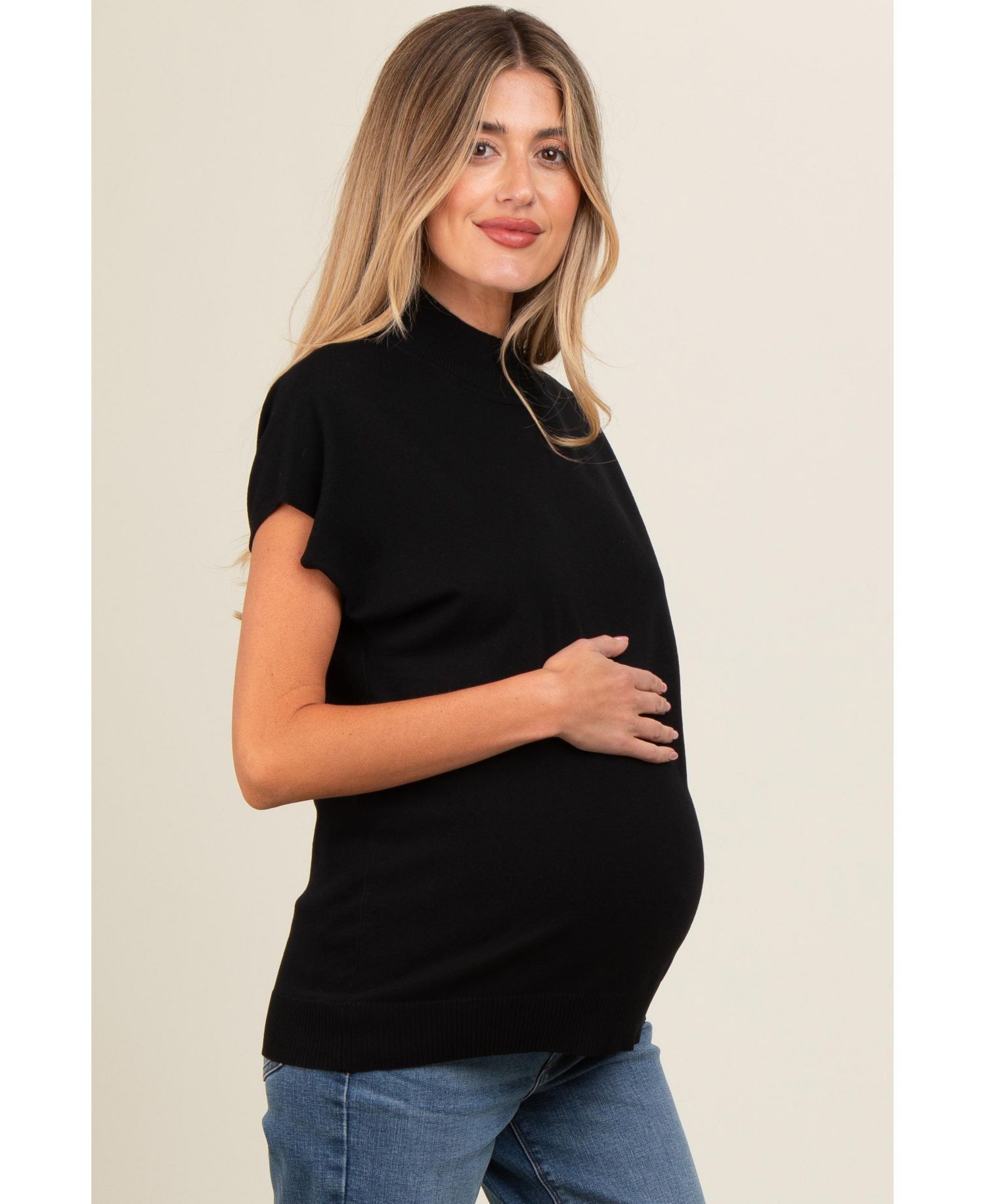 Women's Black Mock Neck Knit Top