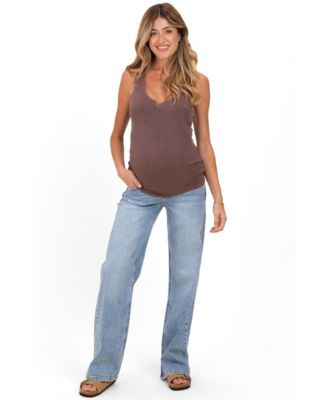 Women's Blue Lightly Distressed Wide Leg Jeans