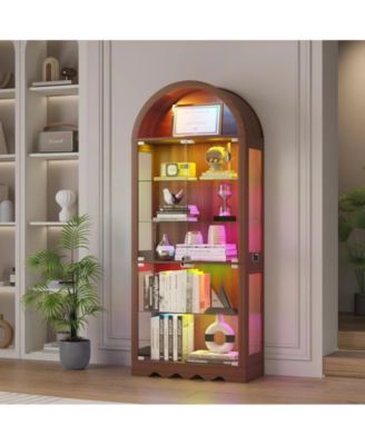 6-Tier Glass Display Cabinet With Rgb Sensor Lights And Lock