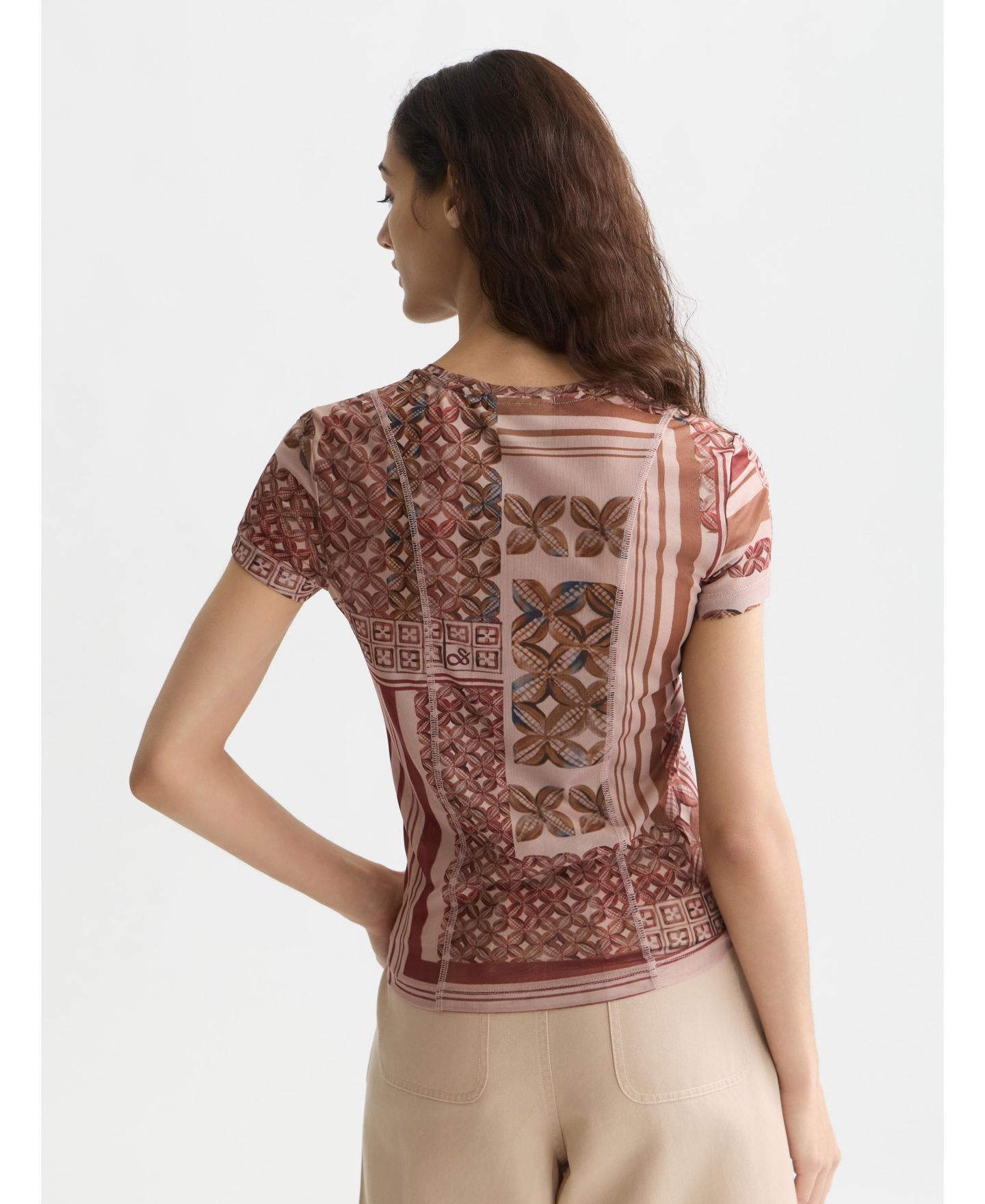 Женская футболка SCOTCH & SODA Printed Mesh Slim-Fit, цвет: Розовый пыльный меланжевый — фото 3