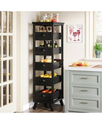 44.88" Tall 5-Tier Narrow Snack Stand Kitchen Stand Fruit Basket,Wood Fruit and Vegetable Storage Rack