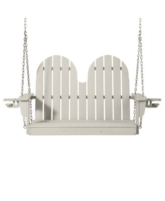 4ft Outdoor HDPE Poly Farmhouse Hanging Porch Swing With Cup Holders