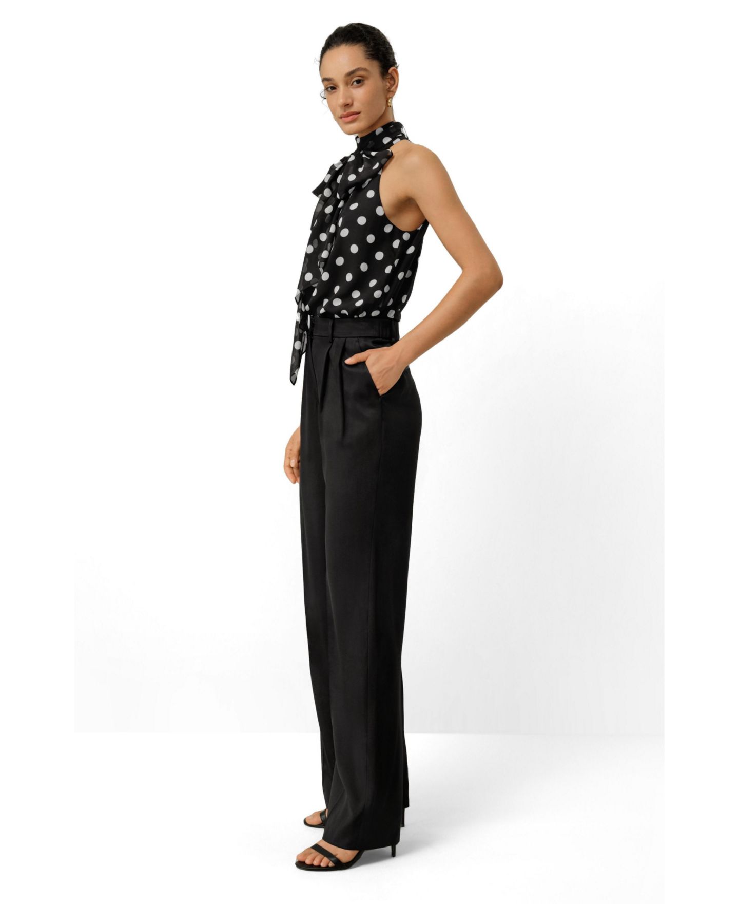 Женский топ LILYSILK Convertible Silk Georgette Polka Dot, цвет: Белый чёрный — фото 2