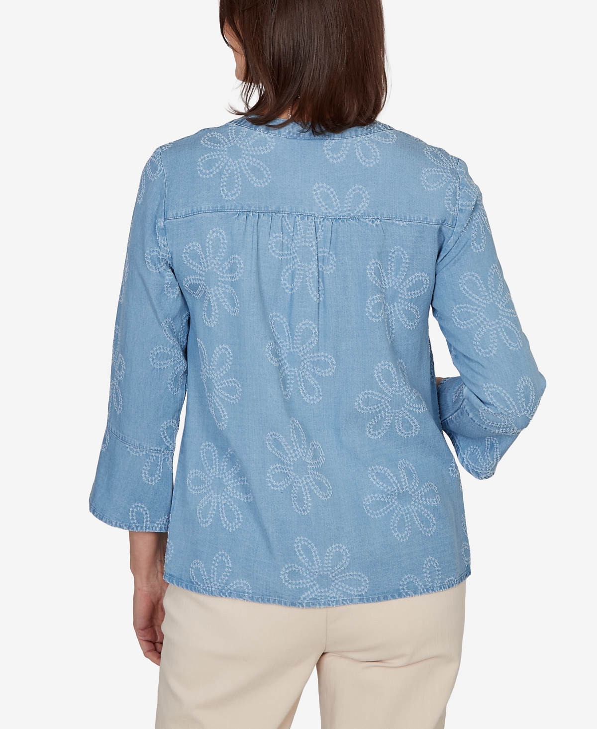 Alfred Dunner Petite Camden Market Tonal Embroidered Soft Henley Top