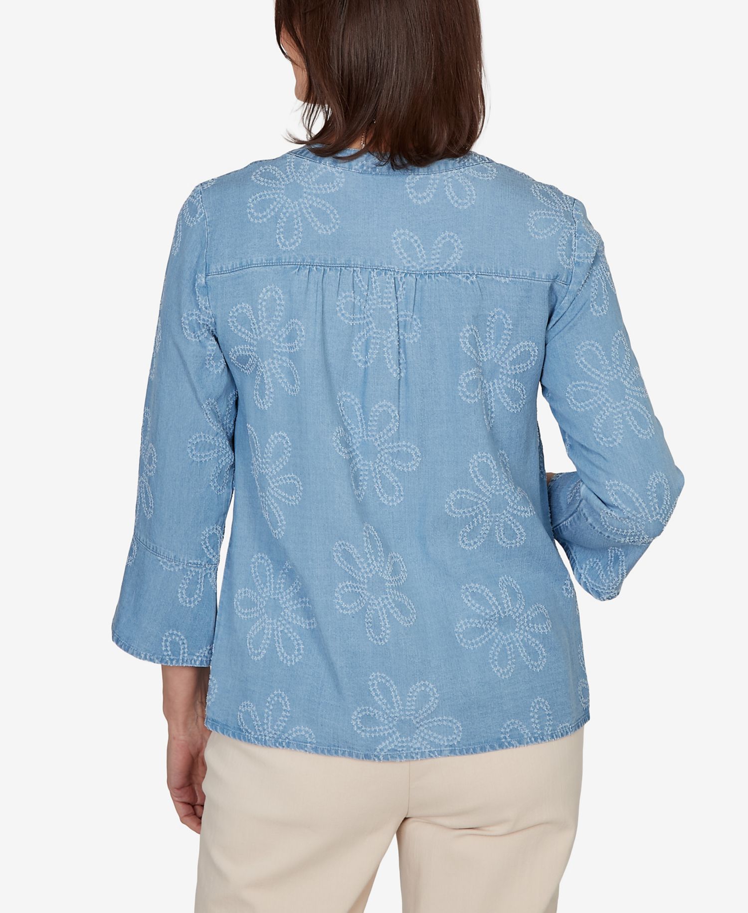 Petite Camden Market Tonal Embroidered Soft Henley Top