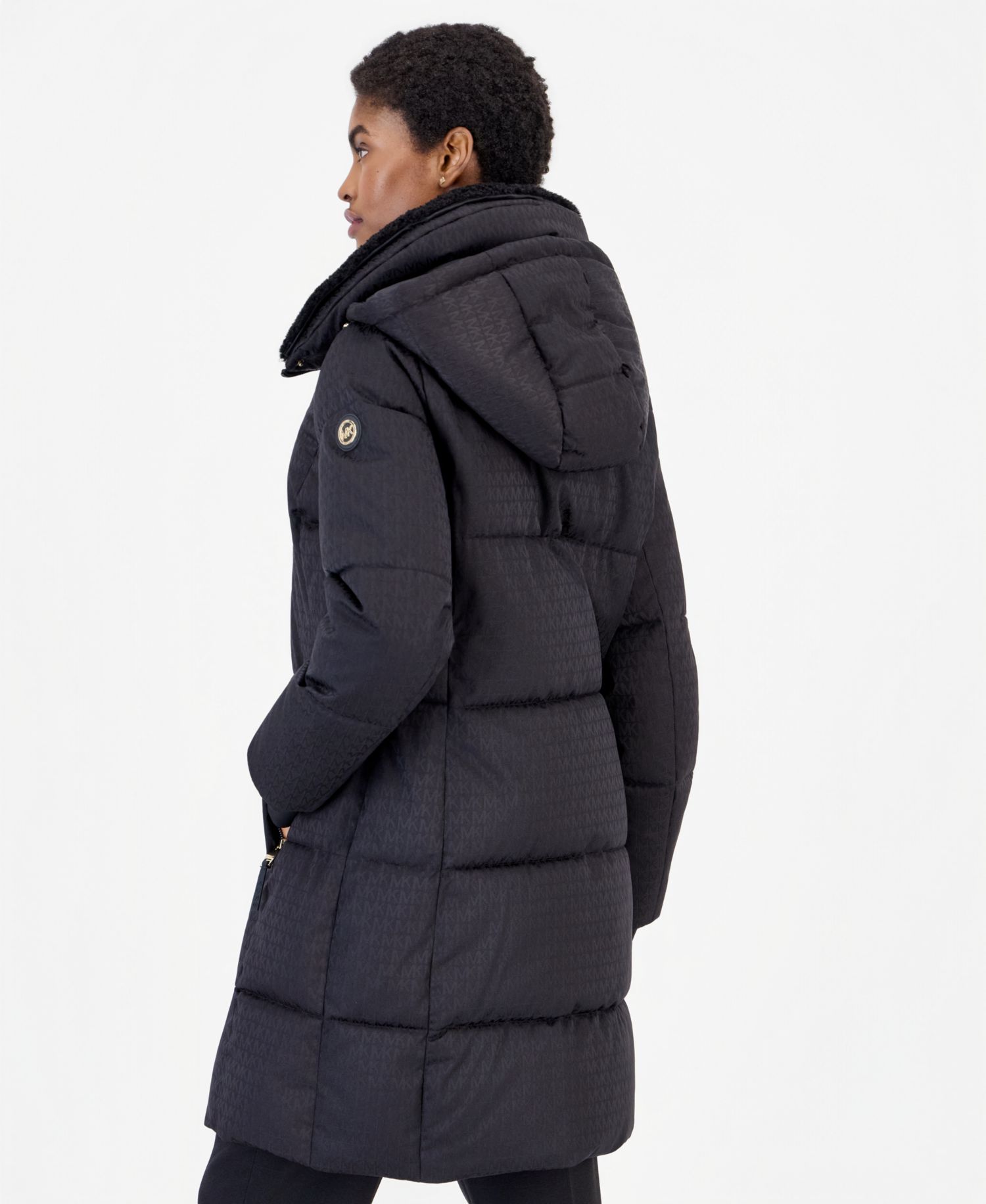 Women's Sherpa-Lined Puffer Coat with Detachable Faux Fur Collar