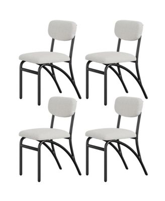 Modern Boucle Dining Chair Set - Upholstered Lambswool Fabric - Armless Minimalist Design - Metal Legs - Stackable, Set of 4