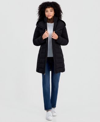 Women's Pleather-Trim Hooded Puffer Coat