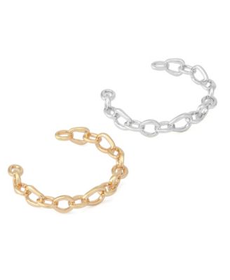 Two-Tone Sculpted Link Cuff Bracelet Set