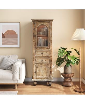 Farmhouse Tall Narrow Storage Cabinet with 2 Drawers and 2 Doors