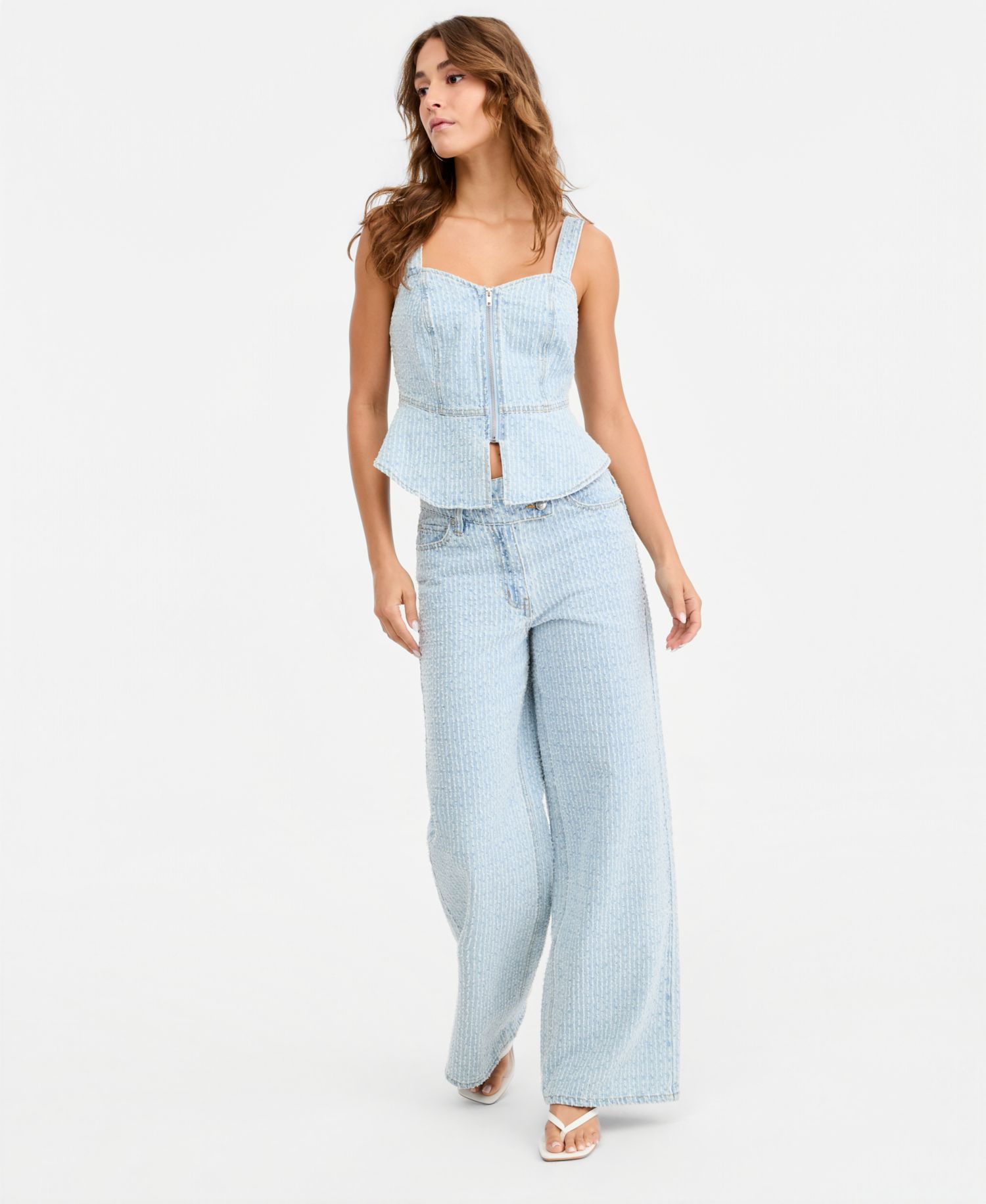 Women's Destructed Denim Peplum Top