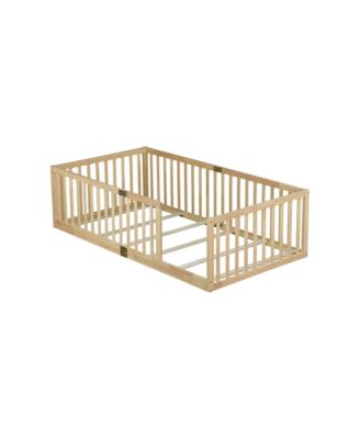  Floor Bed with High Fence Railings, with Door,6 Slats Included