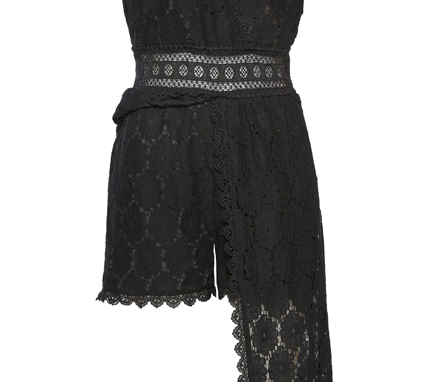 Женский комбинезон Lascana Maxi Scalloped Lace Overlay Romper, цвет: Чёрный — фото 7