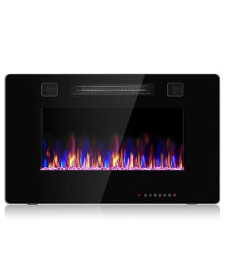 30-Inch Recessed Ultra Thin Electric Fireplace Heater with Glass Appearance