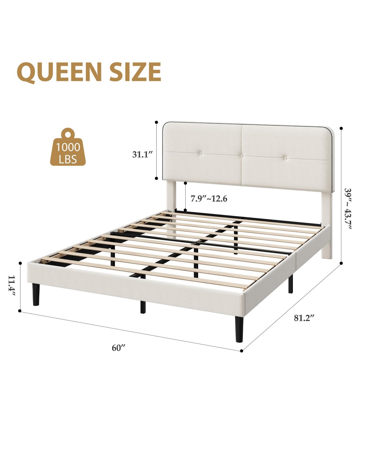 gaomon Velvet Upholstered Platform Bed, Bed Frame with Adjustable Headboard, Wooden Slat, No Box Spring Needed, Quick Assembly