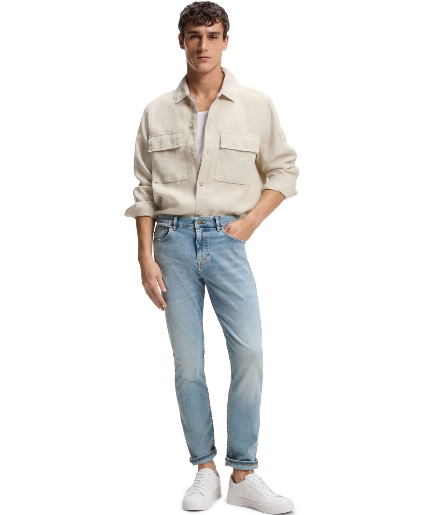 Мужские джинсы Hugo Boss Soft-Motion Denim Delaware Slim-Fit, цвет: Аквамариновый — фото 3