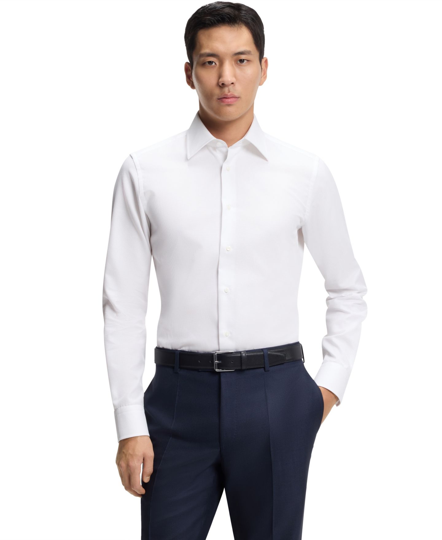 Мужская рубашка Hugo Boss Cotton Slim-Fit Dress Shirt, цвет: Белый — фото 1
