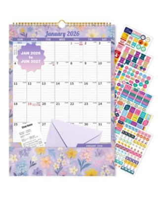 Wall Calendar 2026-2027 Storage Pocket Monthly Planner Stickers Artistic Floral