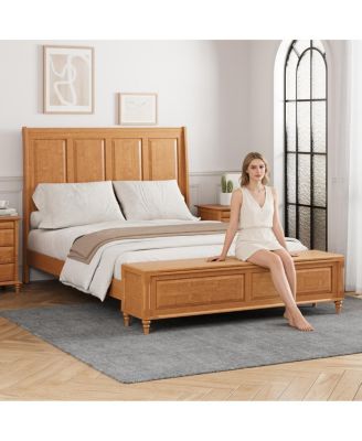 Queen Sleigh Bed Frame with Tall Headboard and 64" Storage Bench
