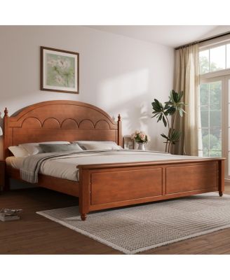  King size Wooden Bed Frame with Arched Headboard and Classic Design