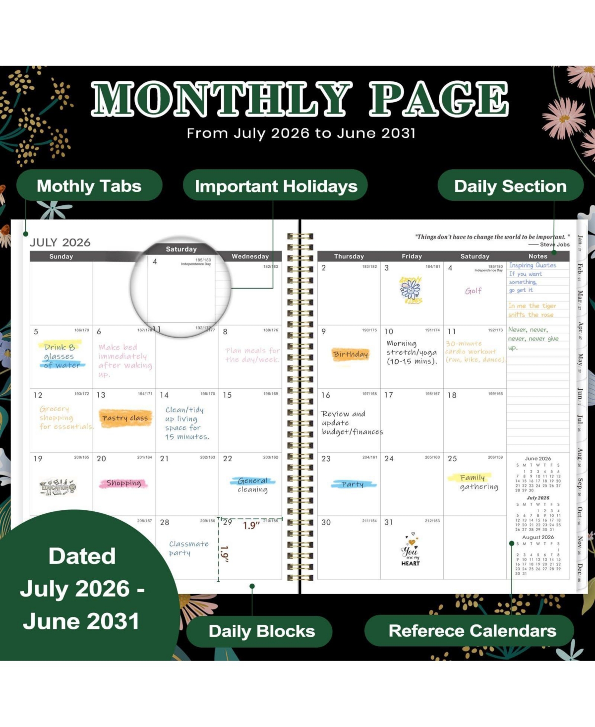 Gnuadz Monthly Planner 5 Year 2026-2031 60 Tabs
