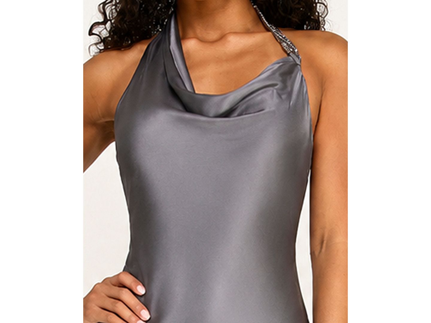 Женское платье SENI & CADE Juniors' Halter Neck Satin Long, цвет: Угольный — фото 4