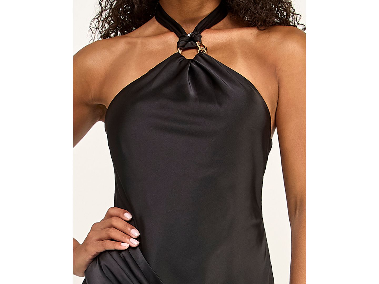 Женские платья SENI & CADE Juniors' Asymmetrical Drape Waist Halter Neck Gown, цвет: Чёрный — фото 4