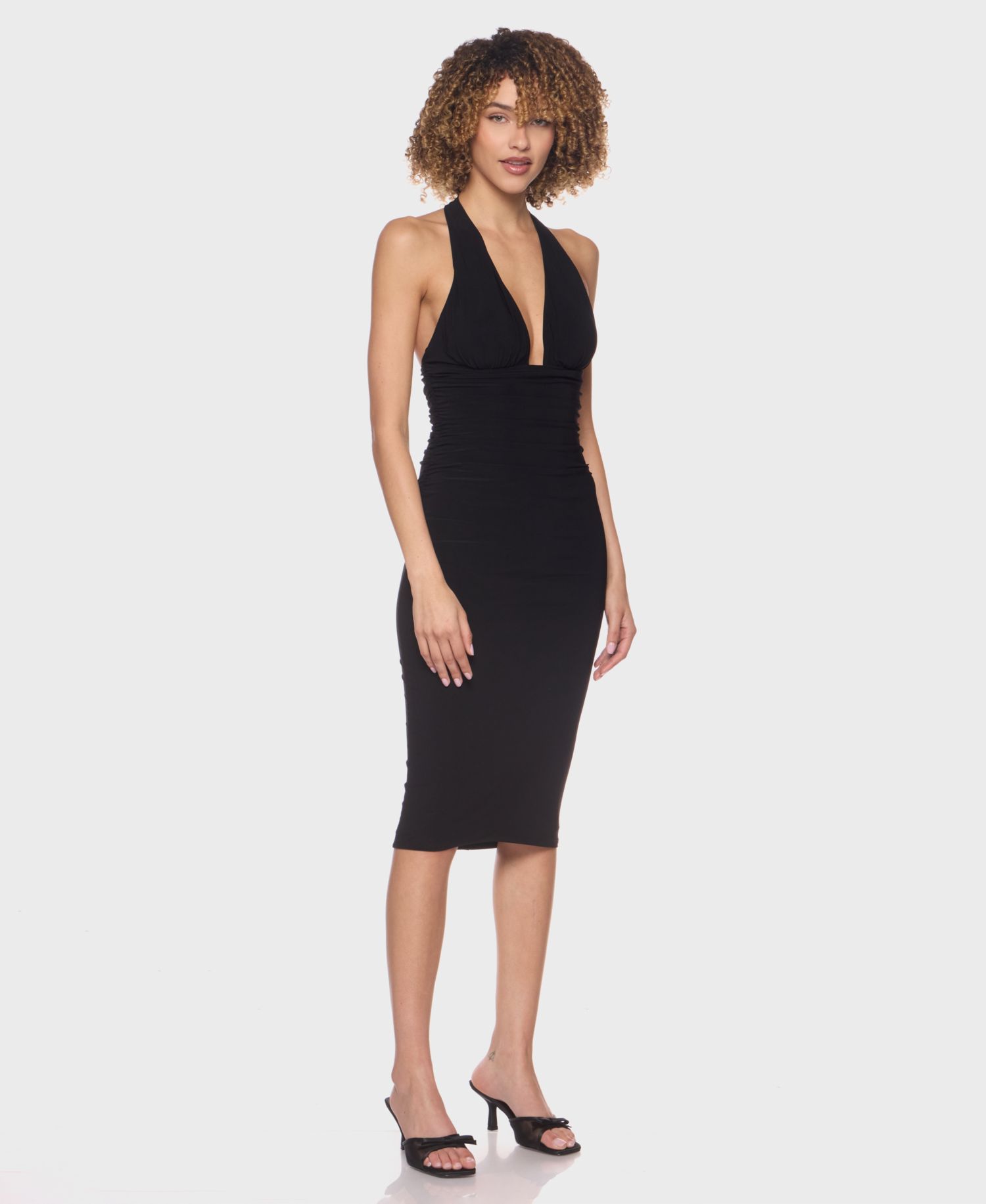 Juniors' Halter ITY Midi Dress with Empire Waist Ruched Bodice