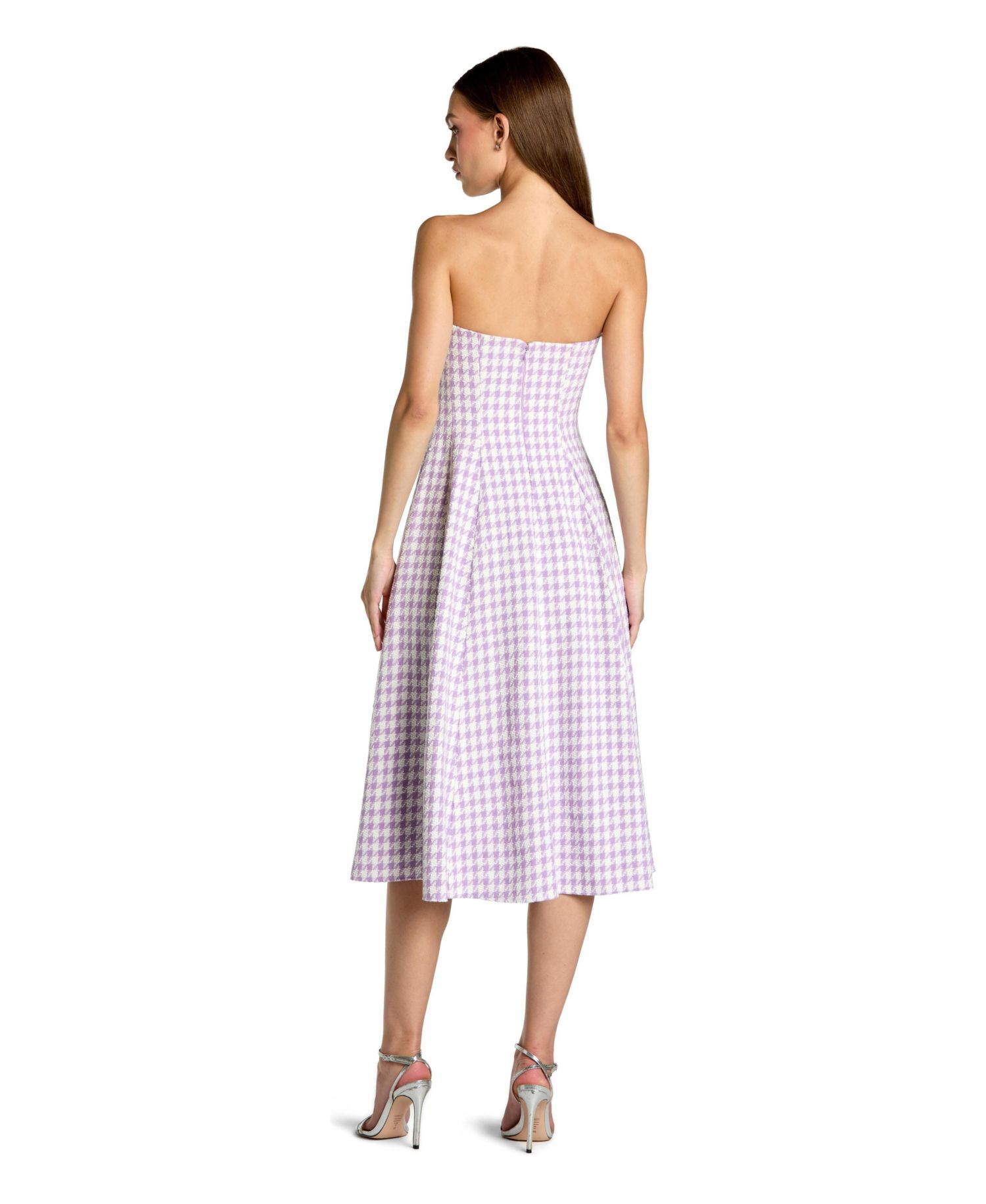Women's Strapless Boucle Midi Dress with Embellished Floral Detail
