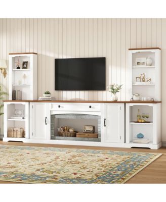 3-Piece Farmhouse TV Stand Set with Curved Cabinets for TVs Up to 70