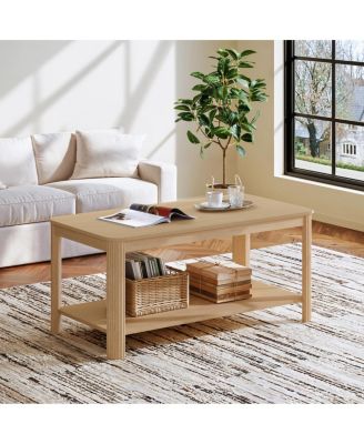 Arc Corner Wood Coffee Table with Storage Shelf