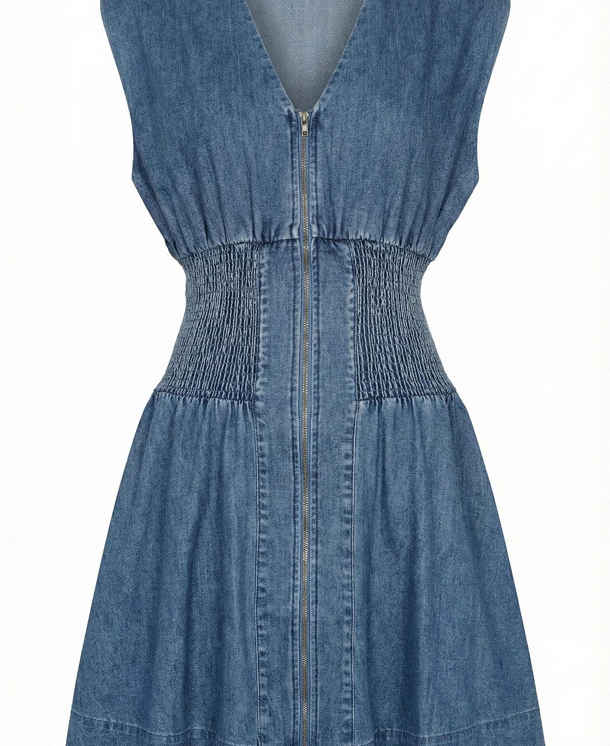Modenaire Women's Denim Cap-Sleeve Smocked-Waist Mini Dress view 7 — MAYCSS fashion products