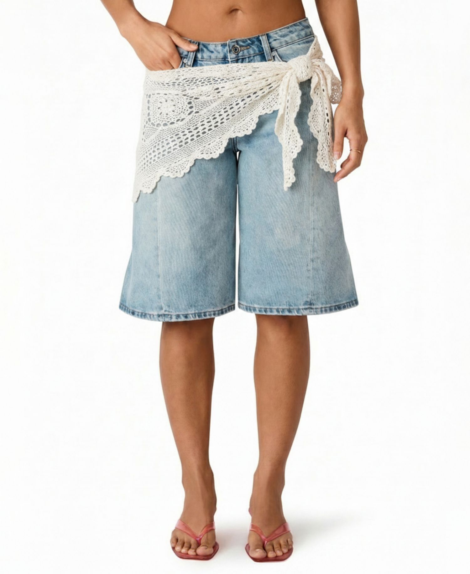 Women’s Kesha Crochet Scarf-Detail Shorts