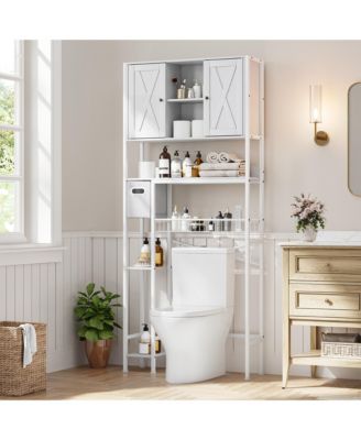 Over The Toilet Storage Cabinet - 2-Door Design Bathroom Organizers Shelf, Space-Saver Above Toilet Storage Cabinet with Toilet Paper Holder