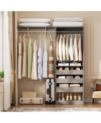 5 feet Wall Mounted Closet System with Drawers and Shelves, Sturdy Closet Rack with 2 Hanging Rods for Closet/Bedroom