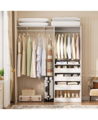 5 feet Wall Mounted Closet System with Drawers and Shelves, Sturdy Closet Rack with 2 Hanging Rods for Closet/Bedroom