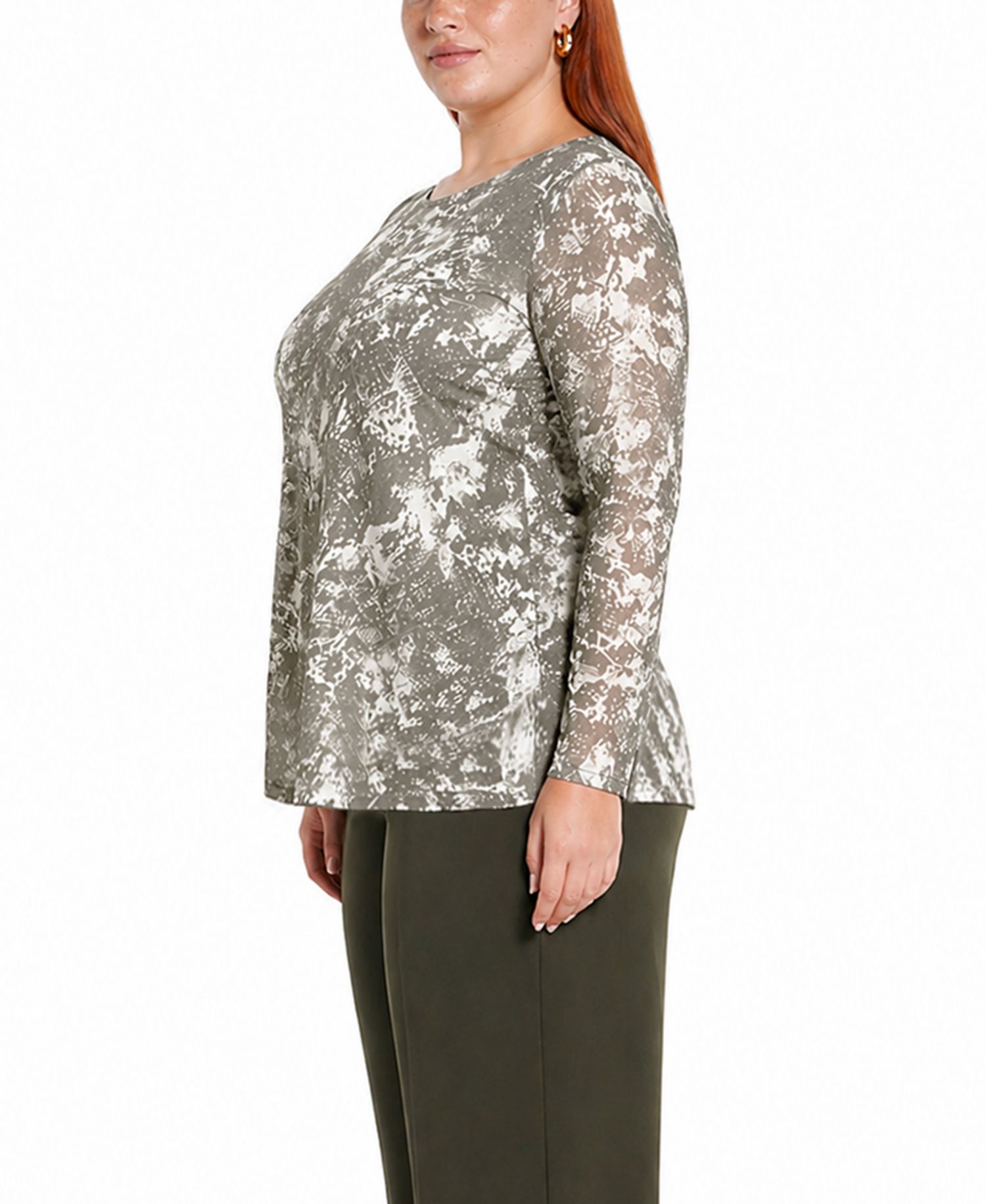 Plus Size Python Mesh Scoop Neck Top