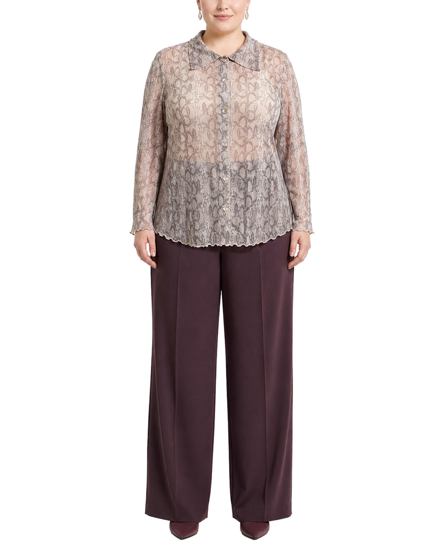 Plus Size Python Mesh Button-Front Shirt