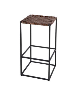 30 in. Seat Height Leather and Iron Backless Bar Stool with Footrest