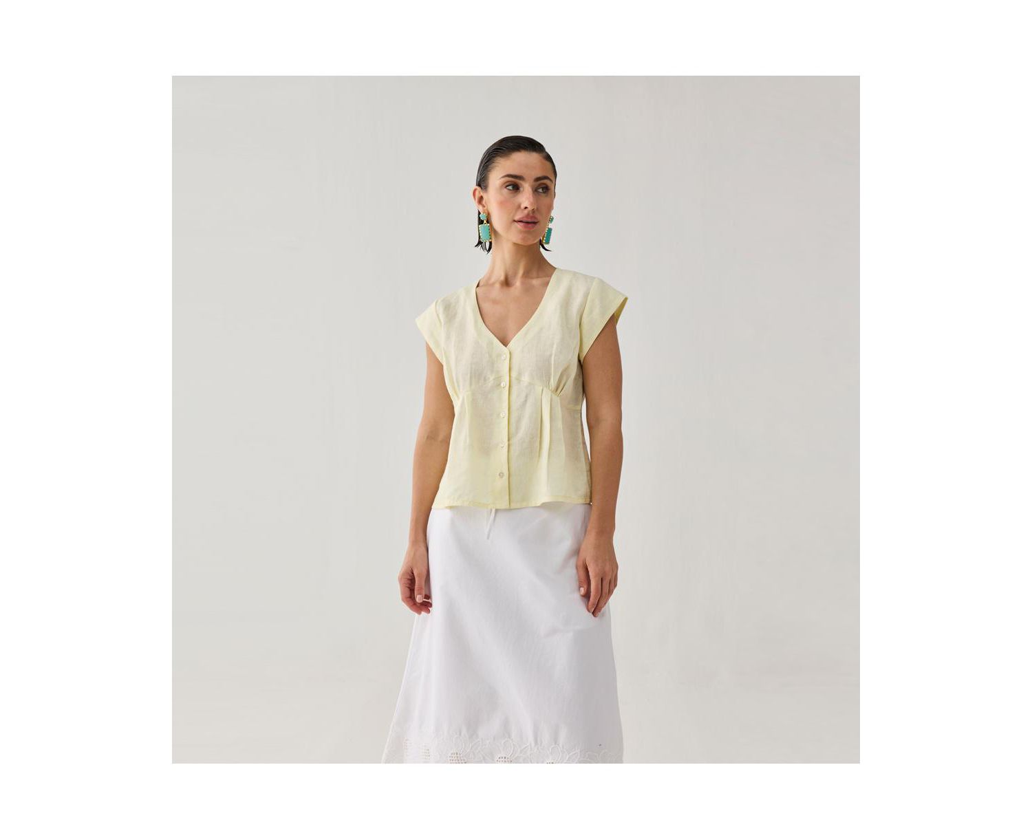 Women's The Deep V Neck Top in Butter Lemon