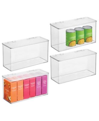 Stackable Hinged-Lid Pantry Storage Box - Set of 4 - Clear