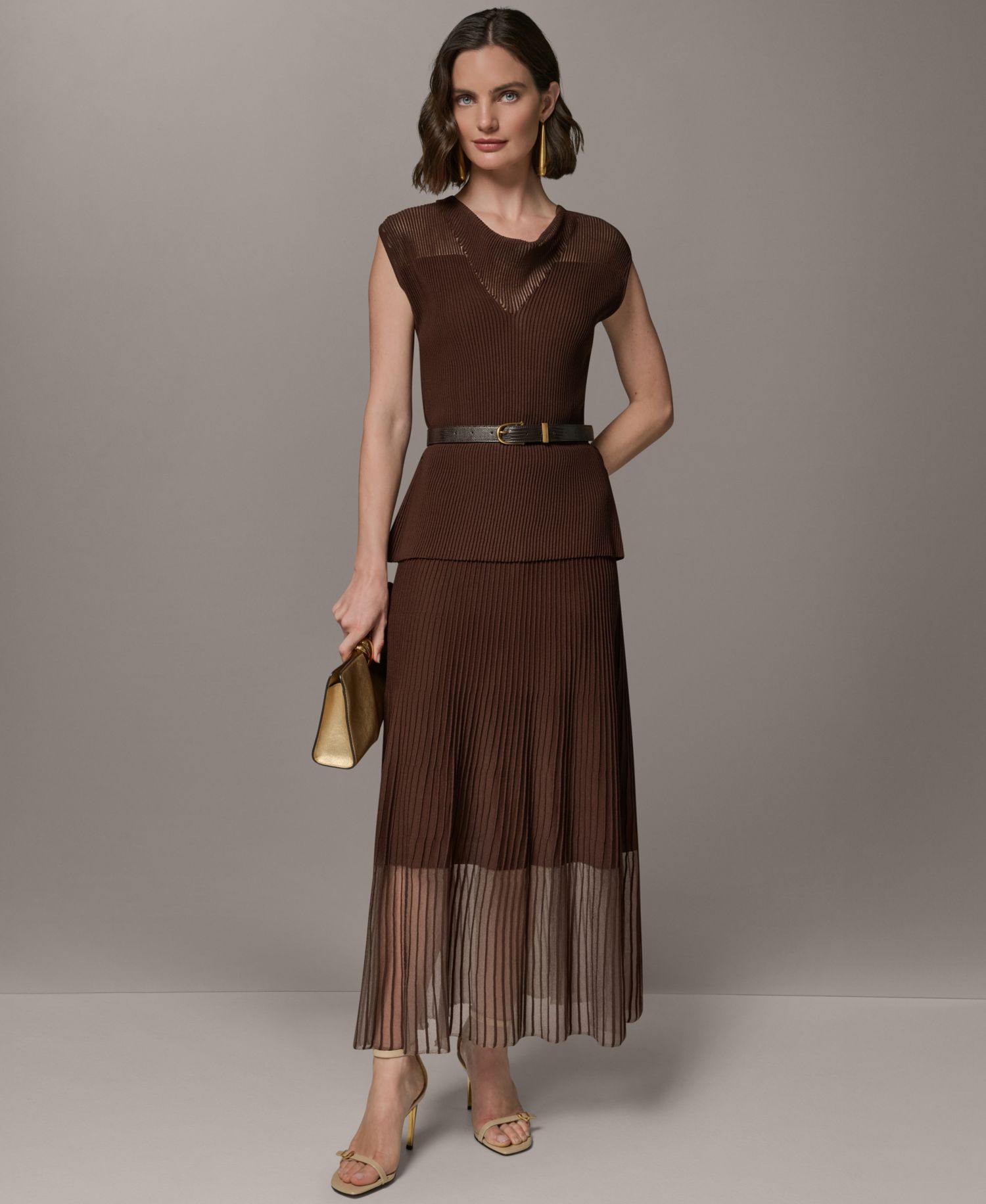 Women's Sleeveless Knit Maxi Sweater Dress with Belt